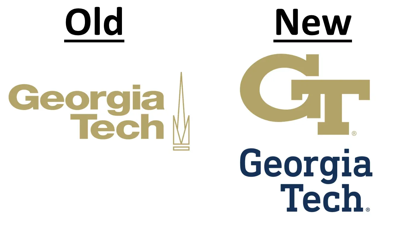 Georgia Tech professional campanile logo becomes unbalanced GT in comic sans serif