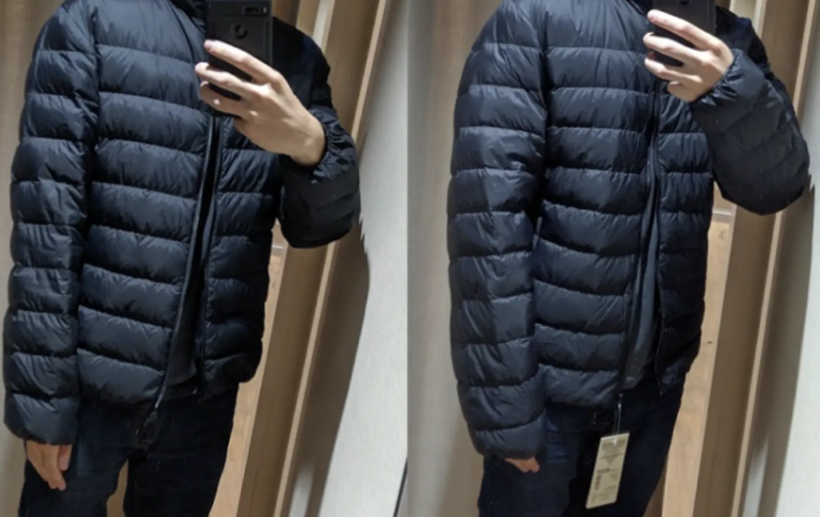 Left: Asian size M; Right: US size S. Jacket from MUJI